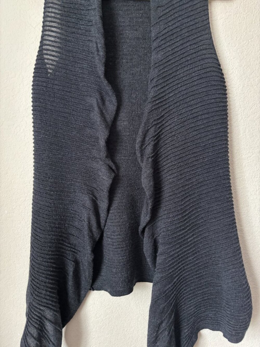 Eileen Fisher Merino Wool Ribbed Ruffle Waterfall Front Knit Vest - Picture 6 of 12